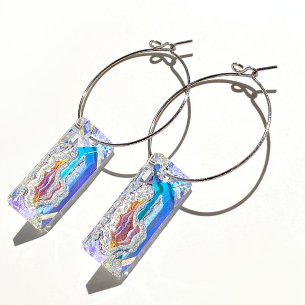 Jewelry Made in California - MONOLISA Handmade Earrings - Made by Artist Lisa Ramos - Picture of White Gold Palladium Crystal Hoop Earrings