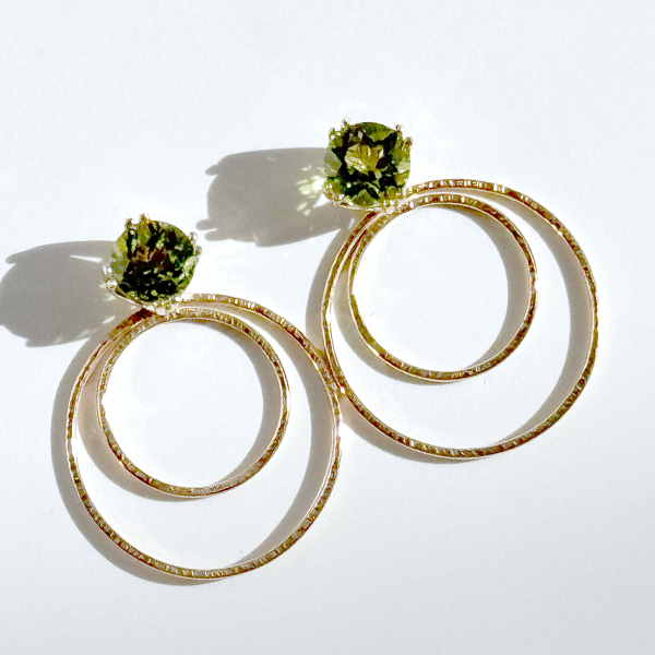 Versatile 14k Gold Textured Earring Jackets with 4 carat peridot stud earrings | MONOLISA Jewelry Collection Made in California by Artist Lisa Ramos