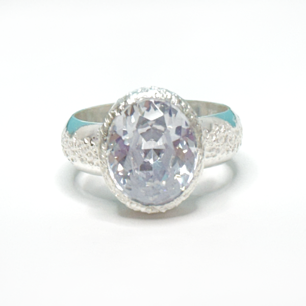 Argentium Silver Textured 5 Carat Simulated Diamond Ring   | MONOLISA Jewelry Collection Made in California by Artist Lisa Ramos | Bay Area Made One of a Kind Rings