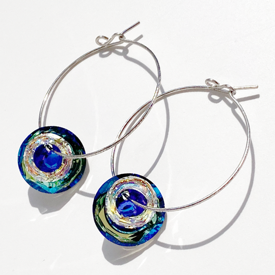 Versatile 14 Karat Palladium White Gold Textured Trio Crystal Hoop Earrings | Jewelry Made in California