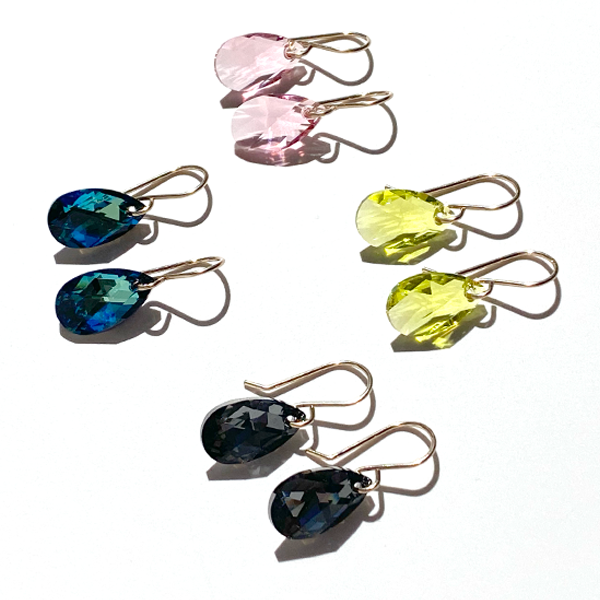 14k Gold Filled Classic Small Pear Crystal Earrings - (3 colors)