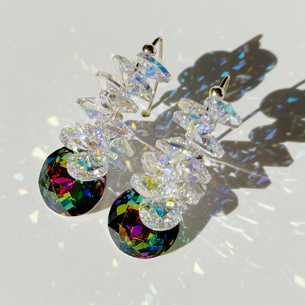 Lavish Cluster Rainbow Crystal Earrings Handmade By California Artist Lisa Ramos