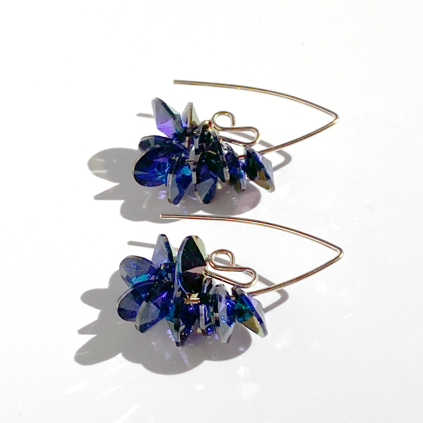 Gold Filled Mini Bent Hoop Crystal Cluster Earrings - purple