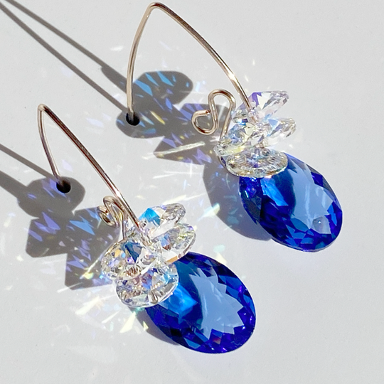 Regal Crystal Cluster Earrings - Sapphire Blue