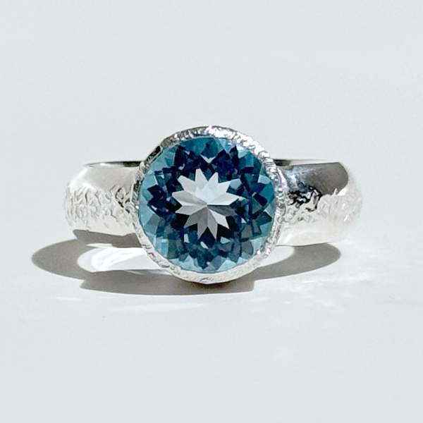 MONOLISA Argentium silver light blue topaz ring handmade in California by artist Lisa Ramos
