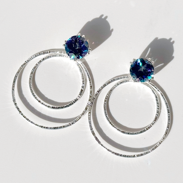 Versatile 4 Carat Gemstone Studs with Argentium Silver Round Hoop Earring Jackets - Purple Topaz | Handmade Earring Jacket Collection by Jewelry Designer Lisa Ramos