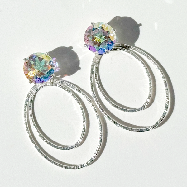 Versatile 7 Carat Iridescent Topaz Studs with Argentium Silver Oval Hoop Earring Jackets  | Handmade By California Jewelry Designer Lisa Ramos