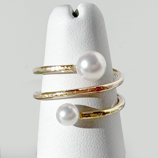 14 Karat Gold Akoya Pearl Textured Ring - Classic | Handmade by California Jewelry Artist Lisa Ramos