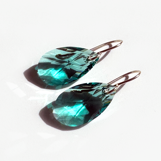 Classic Pear Crystal Earrings - Aqua Green