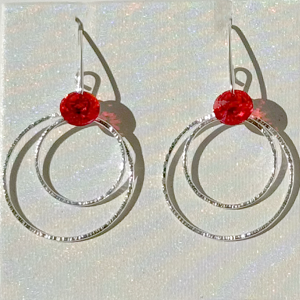 Versatile Argentium Silver Crystal Dangle Hoop Collection -  Color Red