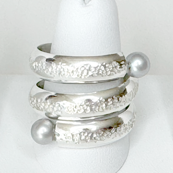 Argentium® Silver Gray Pearl Large Duo Spiral Ring | Handmade by California Jewelry Artist Lisa Ramos