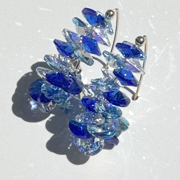 Blue Iridescent Cluster Crystal Earrings By Artist Lisa Ramos - MONOLISA Jewelry