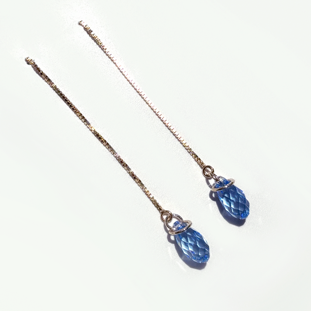 Blue Briolette Crystal Threader Earrings | 14k Gold | MONOLISA Dainty Jewelry Collection by Artist Lisa Ramos