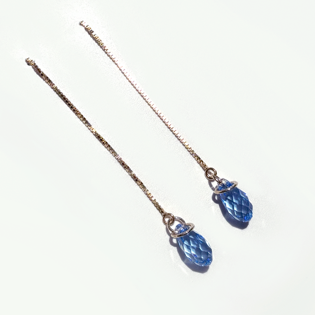 Blue Briolette Crystal Threader Earrings | 14k Gold | MONOLISA Dainty Jewelry Collection by Artist Lisa Ramos