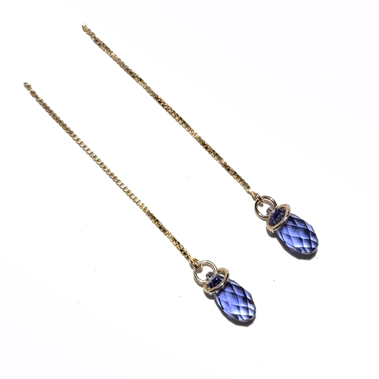 Lavender Briolette Crystal Threader Earrings | 14k Gold | MONOLISA Dainty Jewelry Collection by Artist Lisa Ramos