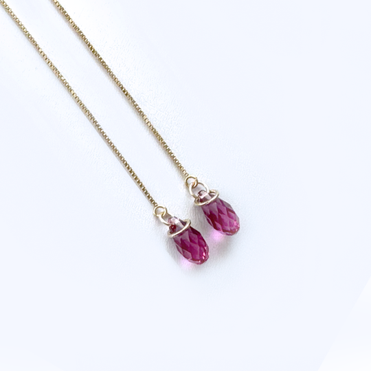 Ruby Red Color Briolette Crystal Threader Earrings | 14k Gold | MONOLISA Dainty Jewelry Collection by Artist Lisa Ramos