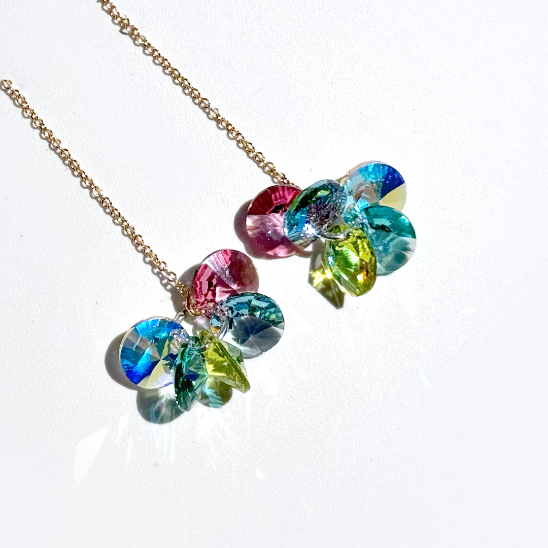 Dainty Rainbow Color Crystal Cluster 14k Gold Filled Ear Thread Earrings | MONOLISA Jewelry