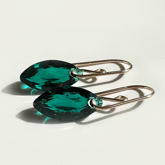 Marquise Cut Crystal Earrings - Emerald