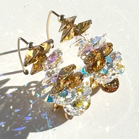 Colorful Crystal Cluster with Elegant Scroll Design - Gold Metallic Iridescence