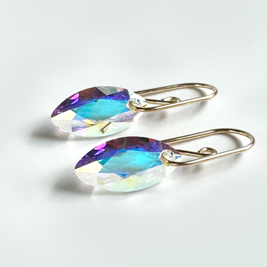 Marquise Cut Crystal Earrings - Iridescent