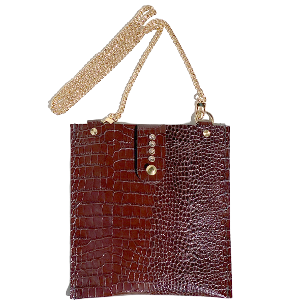Brown Croc Italian Premium Leather Crossbody Bag 127 - Crystal Closure
