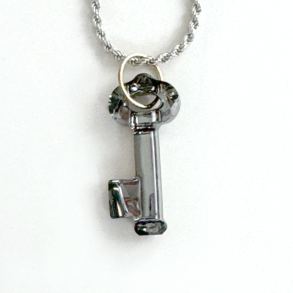 14 Karat Gold Key Crystal Pendant with Silver Chain