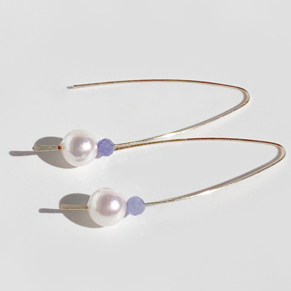 Akoya Pearl Earrings Designed with 14 Gold and Tanzanite