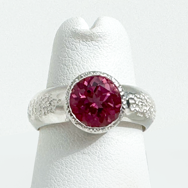 Argentium® Silver 2 Carat Blush Topaz Textured Ring Band | Handmade by California Jewelry Artist Lisa Ramos