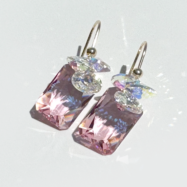 Pink Iridescent Crystal Earrings MONOLISA Brand | Handmade by California Artist Lisa Ramos