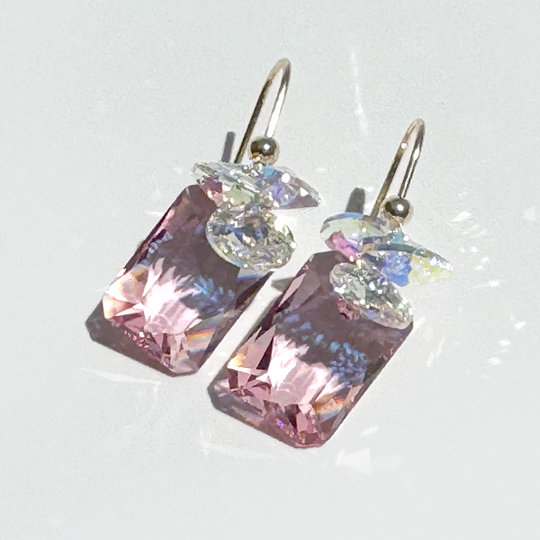 Pink Iridescent Crystal Earrings MONOLISA Brand | Handmade by California Artist Lisa Ramos