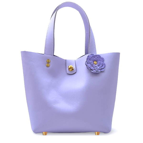 MONOLISA handmade purple leather flower tote bag by artist Lisa Ramos