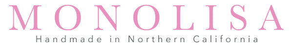 MONOLISA logo with 'Handmade in Northern California' text in pink and gray.