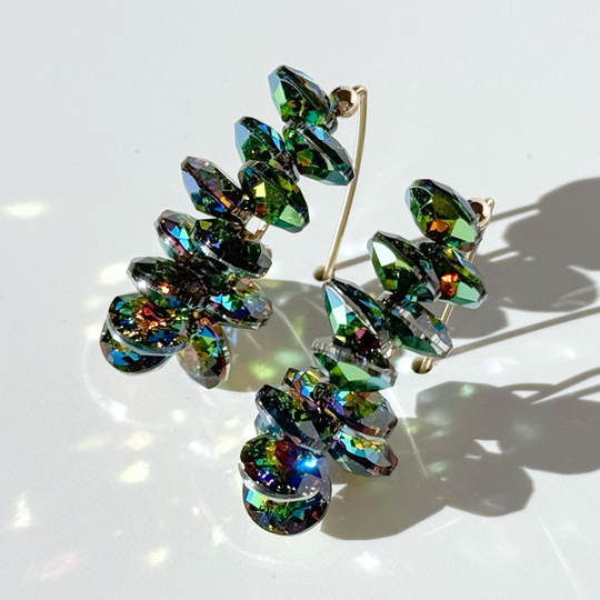 Bold Cluster Crystals with Elegant Scroll Design  - Rainbow Color