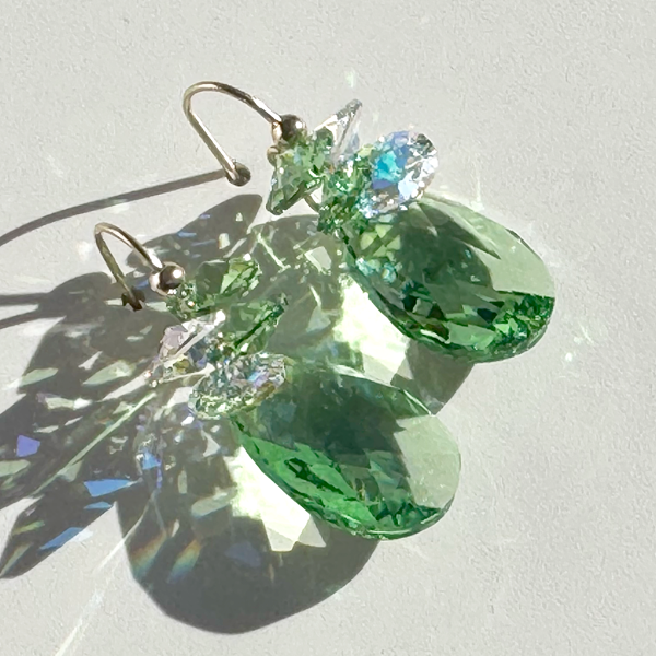Short Drop Crystal Custer Earrings - Holiday Collection - Peridot Color