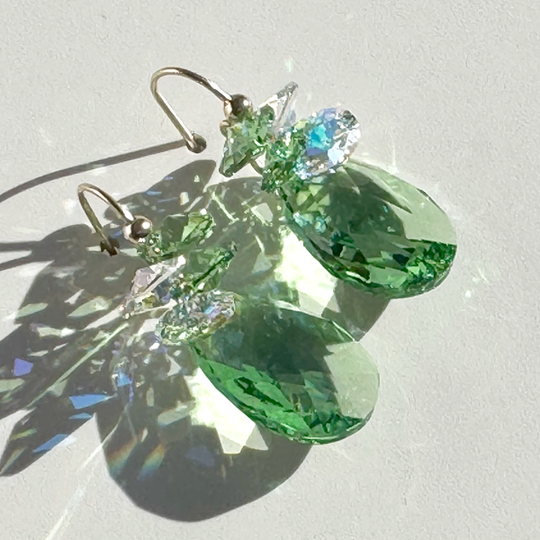 Short Drop Crystal Custer Earrings - Holiday Collection - Peridot Color