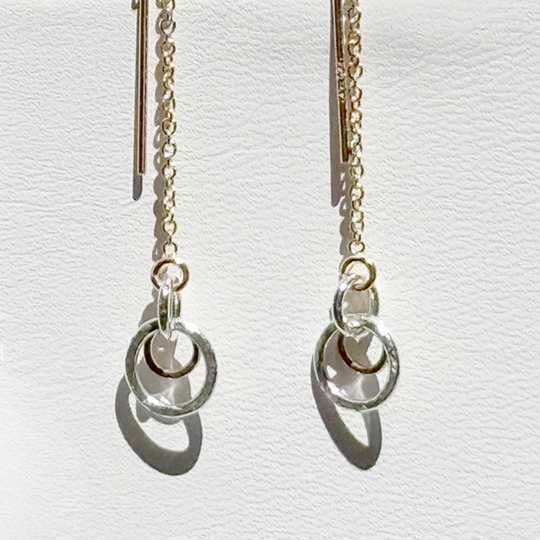 Mini Mixed Metal Gold and Argentium Silver Ear Thread Earrings by MONOLISA Jewelry
