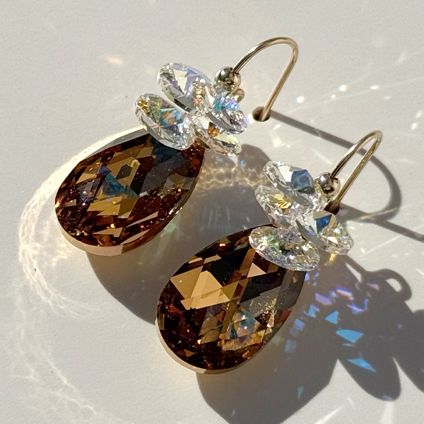 Short Drop Crystal Custer Earrings  - Topaz Sparkle Color