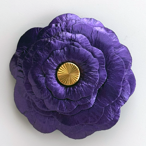 Purple Leather Magnetic Flower  | Handmade by California Artist Lisa Ramos