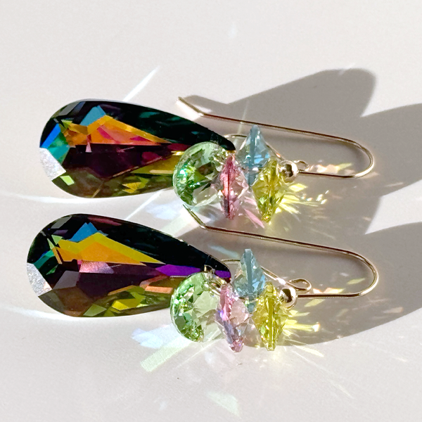 Short Teardrop Crystal Cluster Earrings in color rainbow | MONOLISA Jewelry by Artist Lisa Ramos