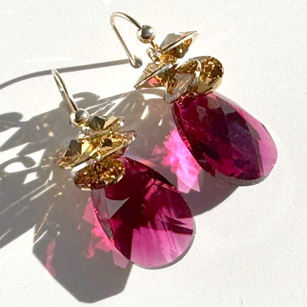 Short Drop Crystal Custer Earrings - Holiday Collection - Ruby Red Color