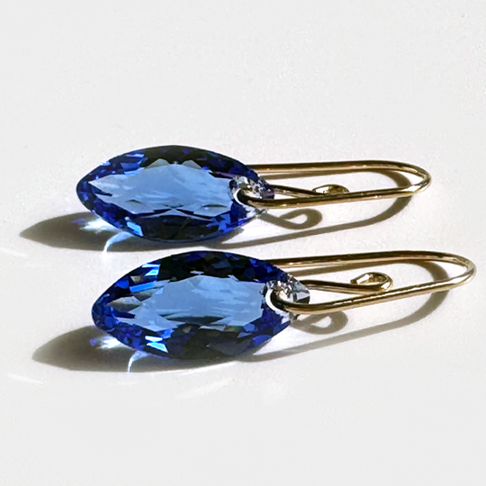 Marquise Cut Crystal Earrings - Sapphire