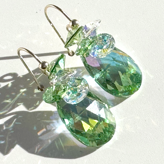 Short Drop Crystal Custer Earrings - Holiday Collection - Peridot Sparkle
