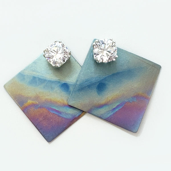 Anodized titanium rainbow earring jacket sets by MONOLISA