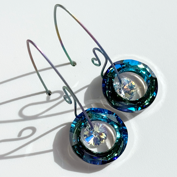 Large Titanium Rainbow Crystal Earring Collection  | Handmade by Artist Lisa Ramos