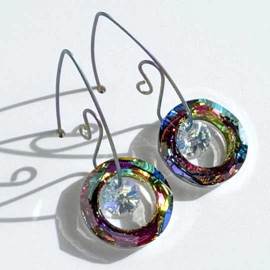 Large Titanium Rainbow Crystal Earring Collection  | Handmade by Artist Lisa Ramos