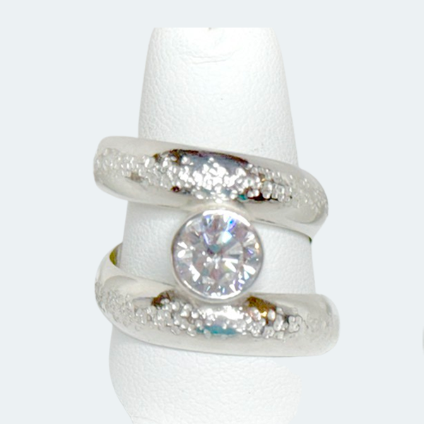 Argentium® Silver 2 Carat Simulated Diamond Spiral Textured Ring | Handmade by California Jewelry Artist Lisa Ramos