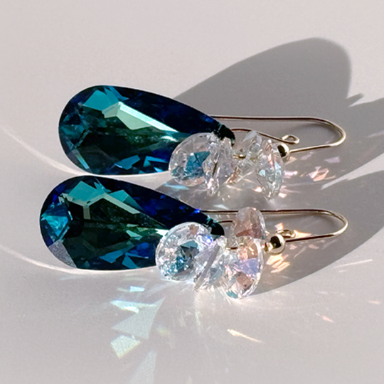 Short Teardrop Crystal Cluster Earrings in color unique blue | MONOLISA Jewelry by Artist Lisa Ramos
