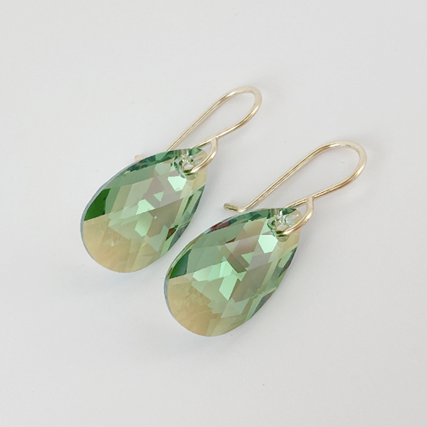 Elegant Erinite Crystal Pear Earrings - 14k Gold