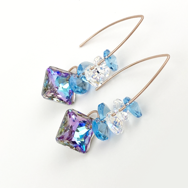 Versatile Blue Unicorn Bent Hoop Sterling Earrings - Crystal Cluster