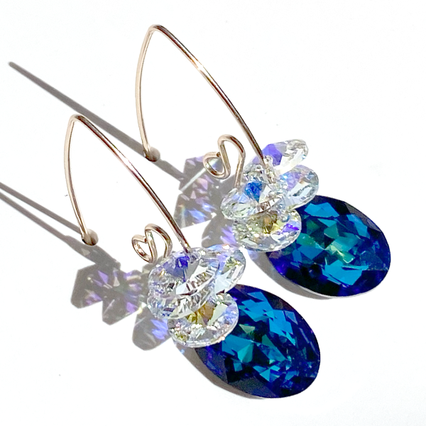 Regal Crystal Cluster Earrings - Blue Iridescent